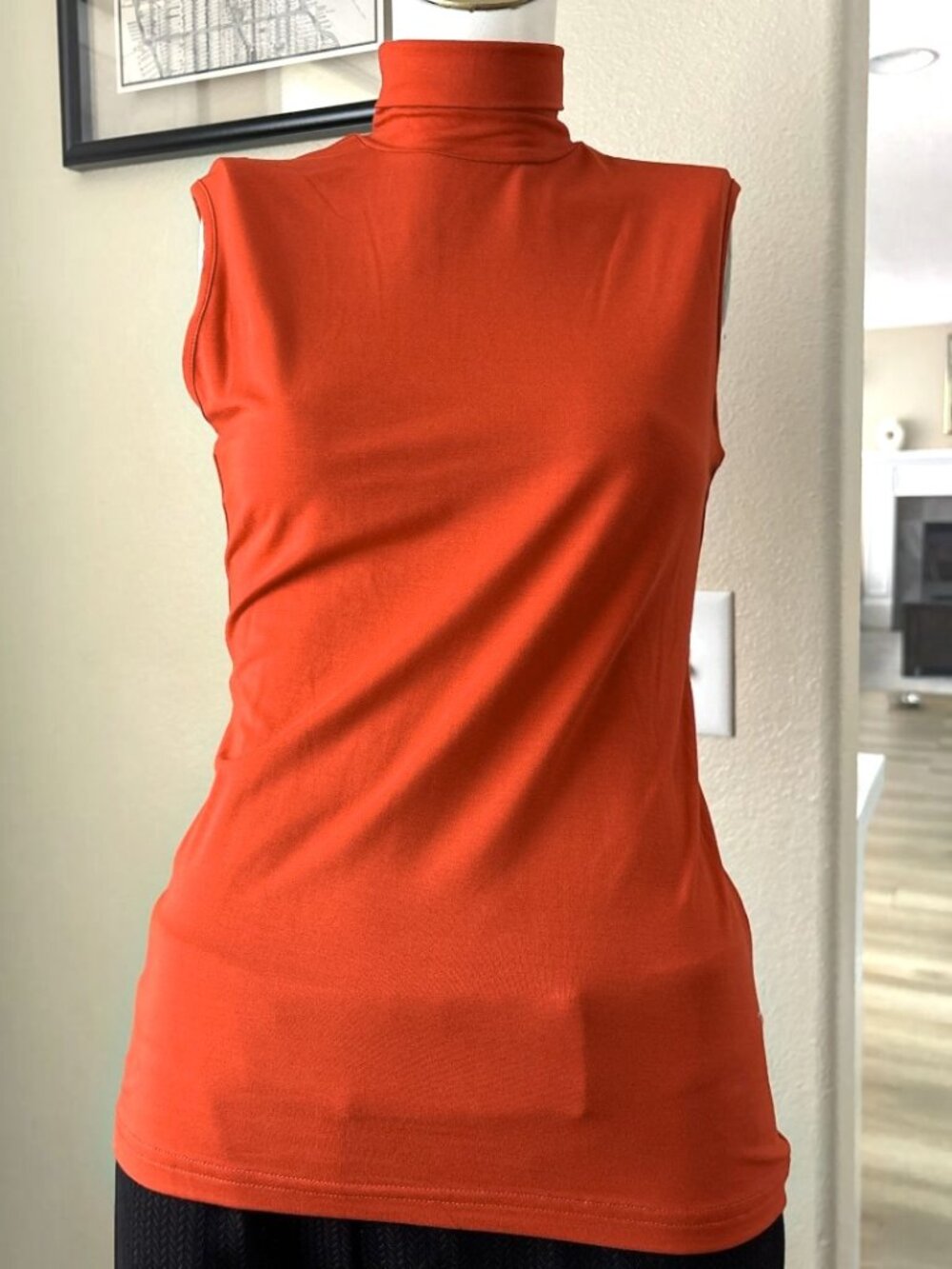 Aleeza Paris Dark Orange Sleeveless Turtleneck Top Size S Ribbed Knit NWT